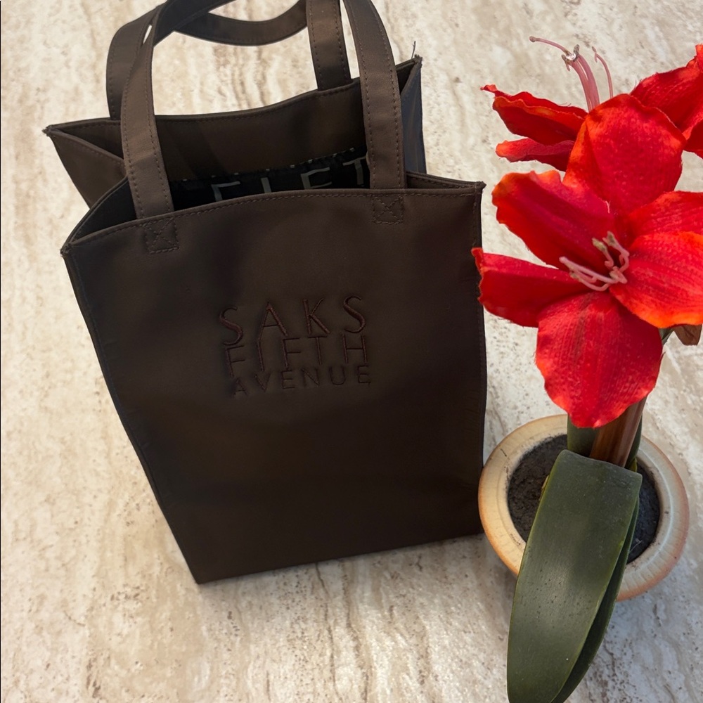 Saks Fifth Avenue Dark Brown Carryall Satin Tote - Picture 2 of 11